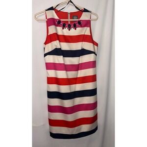 Vince Camuto Striped Sheath Dress Sleeveless Jewel Neck‎ Size 8 Career